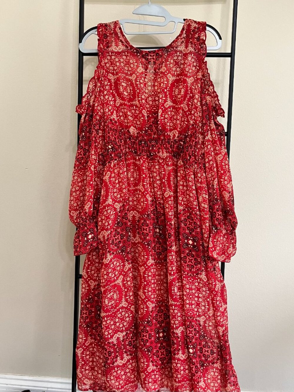 Knox Rose 2-in-1 Cold Shoulder Midi Dress & Slip Set NWT Red Geometric Floral XL